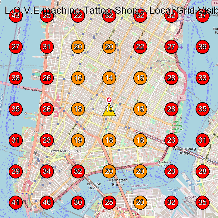 L.O.V.E.machine Tattoo Shop GeoGrid visibility map for Tattoo Shop in New York